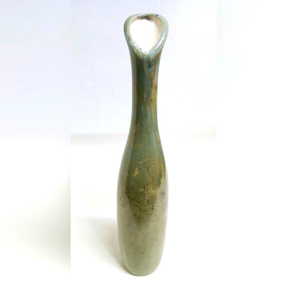 Vintage Oil Effect Green Ceramic Pottery Vase